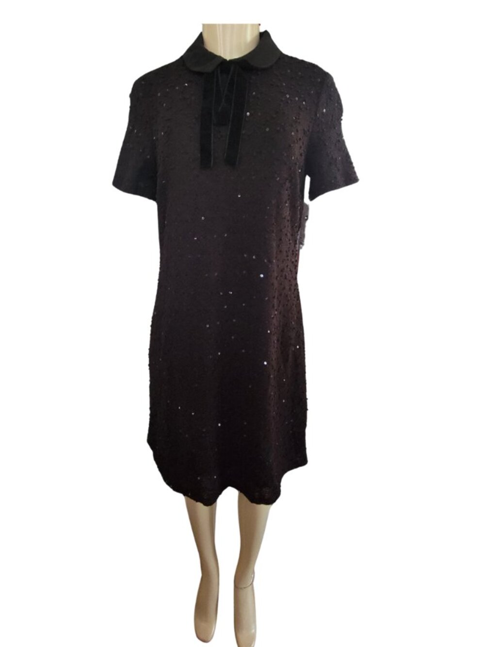 Elle Mineral Black Textured Sequin Little Black Dress Exquisite LBD